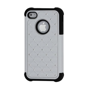 Shiny Diamond Plastic & Silicone Dual-layer Defender Case for iPhone 4 4S - Black / White