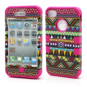 3-Piece Tribal Tribe Stripe High Impact Combo Hybrid Case for iPhone 4 4S - Rose