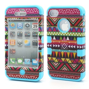 3-Piece Tribal Tribe Stripe High Impact Combo Hybrid Case for iPhone 4 4S - Blue