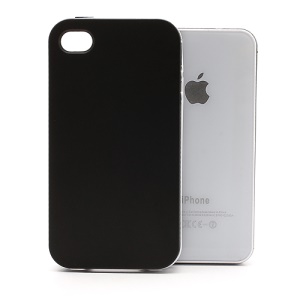 Frosted Flexible TPU Jelly Case Cover w/ Removable Plastic Rim for iPhone 4 4S - White Rim / Black