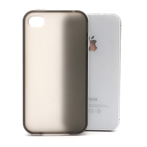 Frosted Flexible TPU Jelly Case Cover w/ Removable Plastic Rim for iPhone 4 4S - White / Grey