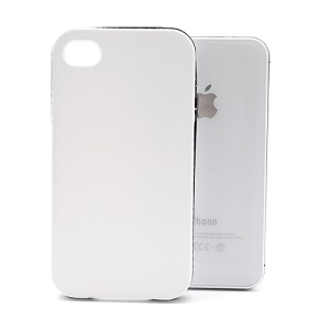 Frosted Flexible TPU Jelly Case Cover w/ Removable Plastic Rim for iPhone 4 4S - Black Rim / White