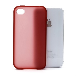 Frosted Flexible TPU Jelly Case Cover w/ Removable Plastic Rim for iPhone 4 4S - White / Red