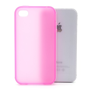 Frosted Flexible TPU Jelly Case Cover w/ Removable Plastic Rim for iPhone 4 4S - White / Pink