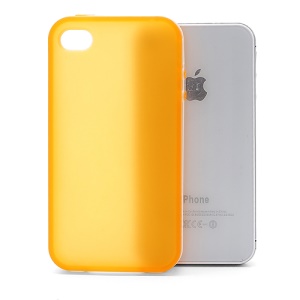 Frosted Flexible TPU Jelly Case Cover w/ Removable Plastic Rim for iPhone 4 4S - White / Orange