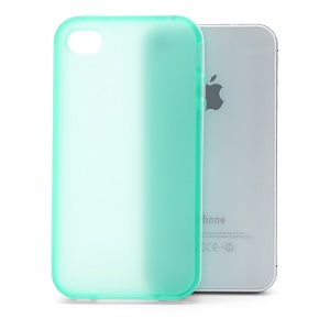 Frosted Flexible TPU Jelly Case Cover w/ Removable Plastic Rim for iPhone 4 4S - White / Green