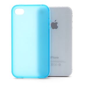 Frosted Flexible TPU Jelly Case Cover w/ Removable Plastic Rim for iPhone 4 4S - White / Blue