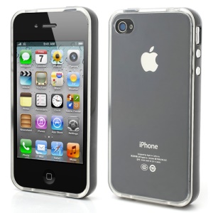 Transparent TPU Gel Case Cover w/ Removable Plastic Rim for iPhone 4 4S - Transparent / Black Rim