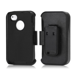 3 in 1 Defender Series Rugged Case with Belt Clip Holster for iPhone 4 4S - Black