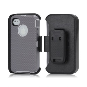 3 in 1 Defender Series Rugged Case with Belt Clip Holster for iPhone 4 4S - White / Grey