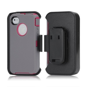 3 in 1 Defender Series Rugged Case with Belt Clip Holster for iPhone 4 4S - Rose / Grey