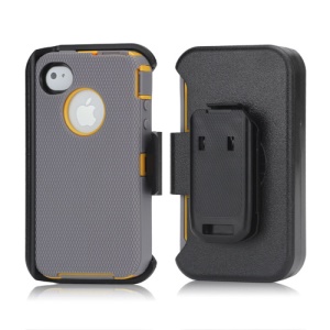 3 in 1 Defender Series Rugged Case with Belt Clip Holster for iPhone 4 4S - Yellow / Grey