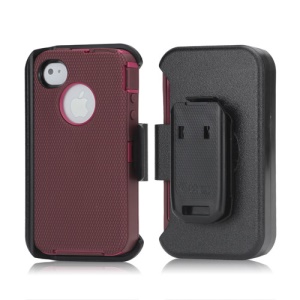 3 in 1 Defender Series Rugged Case with Belt Clip Holster for iPhone 4 4S - Rose / Red Violet