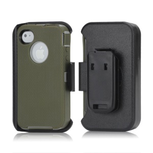 3 in 1 Defender Series Rugged Case with Belt Clip Holster for iPhone 4 4S - Grey / Reed Green