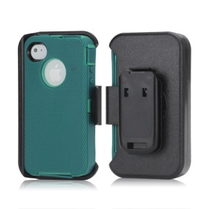 3 in 1 Defender Series Rugged Case with Belt Clip Holster for iPhone 4 4S - Green