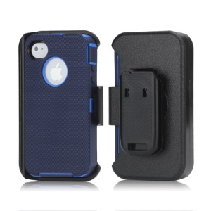 3 in 1 Defender Series Rugged Case with Belt Clip Holster for iPhone 4 4S - Dark Blue