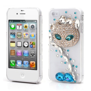 Sparkling Rhinestone Cute Cat Diamond Hard Case for iPhone 4 4S - Crystal