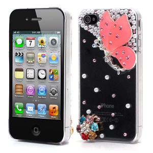 Vivid 3D Butterfly Rhinestone Pearl Crystal Hard Case Shell for iPhone 4 4S - Pink