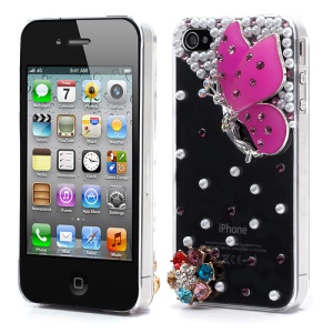 Vivid 3D Butterfly Rhinestone Pearl Crystal Hard Case Shell for iPhone 4 4S - Purple