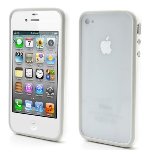 TPU &amp; Plastic Hybrid Bumper Frame Case w/ Metal Buttons for iPhone 4 4S - White