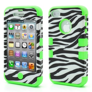Zebra Stripe Plastic &amp; Silicone Hybrid Case Cover for iPhone 4 4S - Green