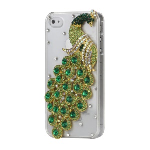 Luxury 3D Peacock Diamond Crystal Case Cover for iPhone 4 4S - Green
