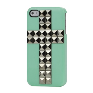 Cross Silver Pyramid Stud Hard Plastic Case Cover for iPhone 4 4S