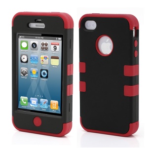 Heavy-Duty Silicone & PC Hybrid Shatterproof Combo Case for iPhone 4 4S - Black / Red
