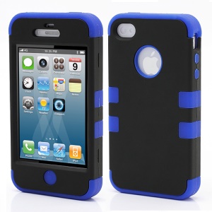 Heavy-Duty Silicone & PC Hybrid Shatterproof Combo Case for iPhone 4 4S - Black / Blue