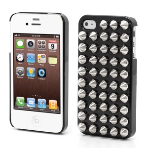 Cool Rivet Studs Plastic Hard Phone Case for iPhone 4 4S - Black