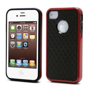 Cool 3D Cube Texture Plastic & TPU Case Shell for iPhone 4 4S - Black / Red