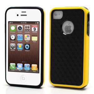 Cool 3D Cube Texture Plastic & TPU Hybrid Case Shell for iPhone 4 4S - Black / Yellow