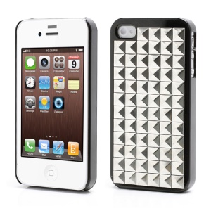 Silver Pyramid Studded Punk Stud Rivet Hard Case for iPhone 4 4S - Black