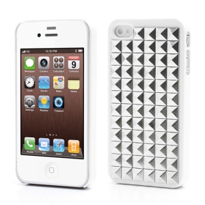Silver Pyramid Studded Punk Stud Rivet Hard Case for iPhone 4 4S - White