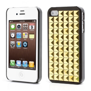 Golden Pyramid Rivet Punk Stud Spike Hard Case Shell for iPhone 4 4S - Black