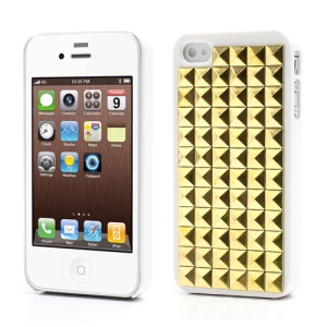Golden Pyramid Rivet Punk Stud Spike Hard Case Shell for iPhone 4 4S - White
