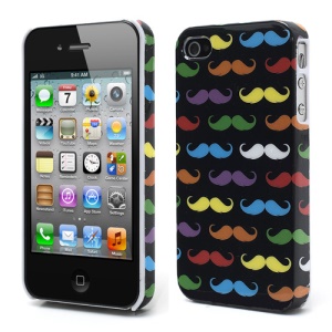 Colorful Mustache Hard Plastic Case Shell for iPhone 4 4S - Black