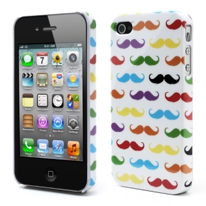 Colorful Mustache Hard Plastic Case Shell for iPhone 4 4S - White