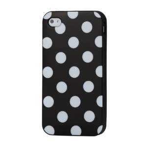 Fashion Polka Dots Glossy TPU Gel Skin Case for iPhone 4 4S - White Dots / Black