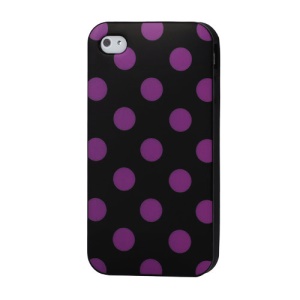 Fashion Polka Dots Glossy TPU Gel Skin Case for iPhone 4 4S - Purple Dots / Black