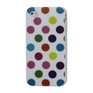 Fashion Polka Dots Glossy TPU Gel Skin Case for iPhone 4 4S - Colorized Dots / White