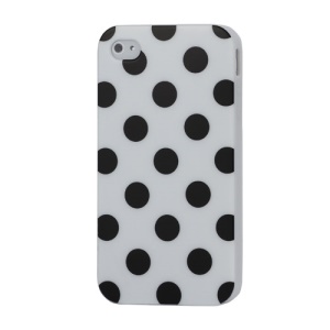 Fashion Polka Dots Glossy TPU Gel Skin Case for iPhone 4 4S - Black Dots / White
