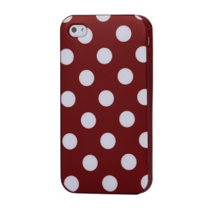 Fashion Polka Dots Glossy TPU Gel Skin Case for iPhone 4 4S - White Dots / Red