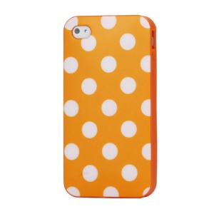 Fashion Polka Dots Glossy TPU Gel Skin Case for iPhone 4 4S - White Dots / Orange