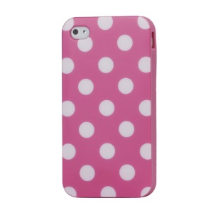Fashion Polka Dots Glossy TPU Gel Skin Case for iPhone 4 4S - White Dots / Pink