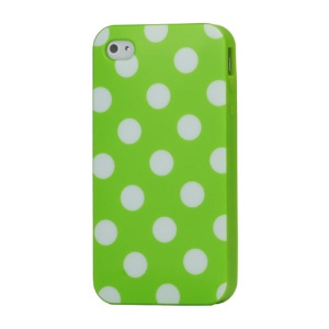 Fashion Polka Dots Glossy TPU Gel Skin Case for iPhone 4 4S - White Dots / Green