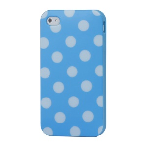 Fashion Polka Dots Glossy TPU Gel Skin Case for iPhone 4 4S - White Dots / Blue
