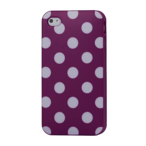 Fashion Polka Dots Glossy TPU Gel Skin Case for iPhone 4 4S - White Dots / Purple
