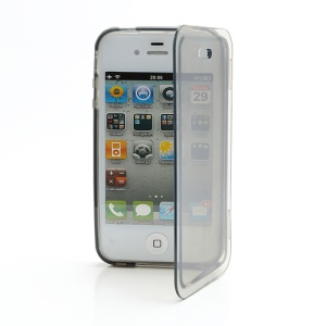 Smooth Flip Folio TPU Gel Case Cover for iPhone 4 4S - Transparent Grey