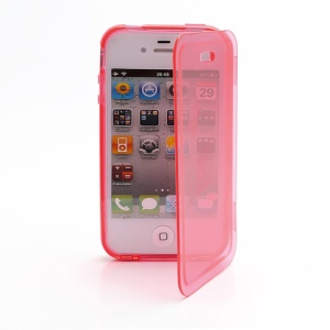 Smooth Flip Folio TPU Gel Case Cover for iPhone 4 4S - Transparent Red